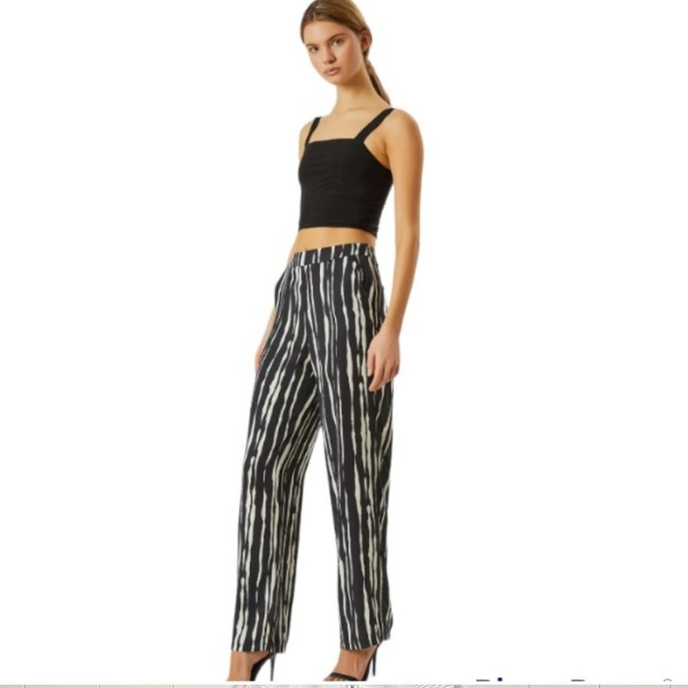 MNG by Mango High Rise Zebra Stripe Loose Elastic Waist Pockets Pants Size M